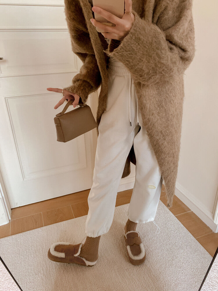 Karin Luna In Stock Look~This is such thick lamb wool Winter Atmosphere！Cowhide Leather Lamb Wool Round Toe Flat Sole Half Support！