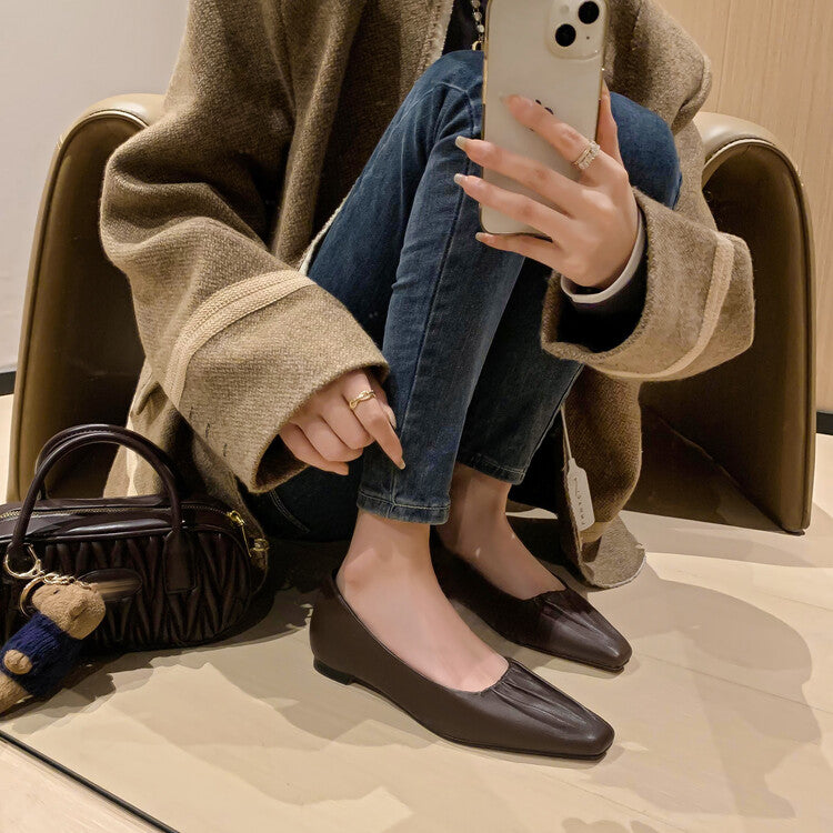 Karin Luna fell in love at first sight~ Spot Goods  Spot Goods Vintage Wrinkled Hollow Soft Sheepskin Elegant Versatile Single Shoes