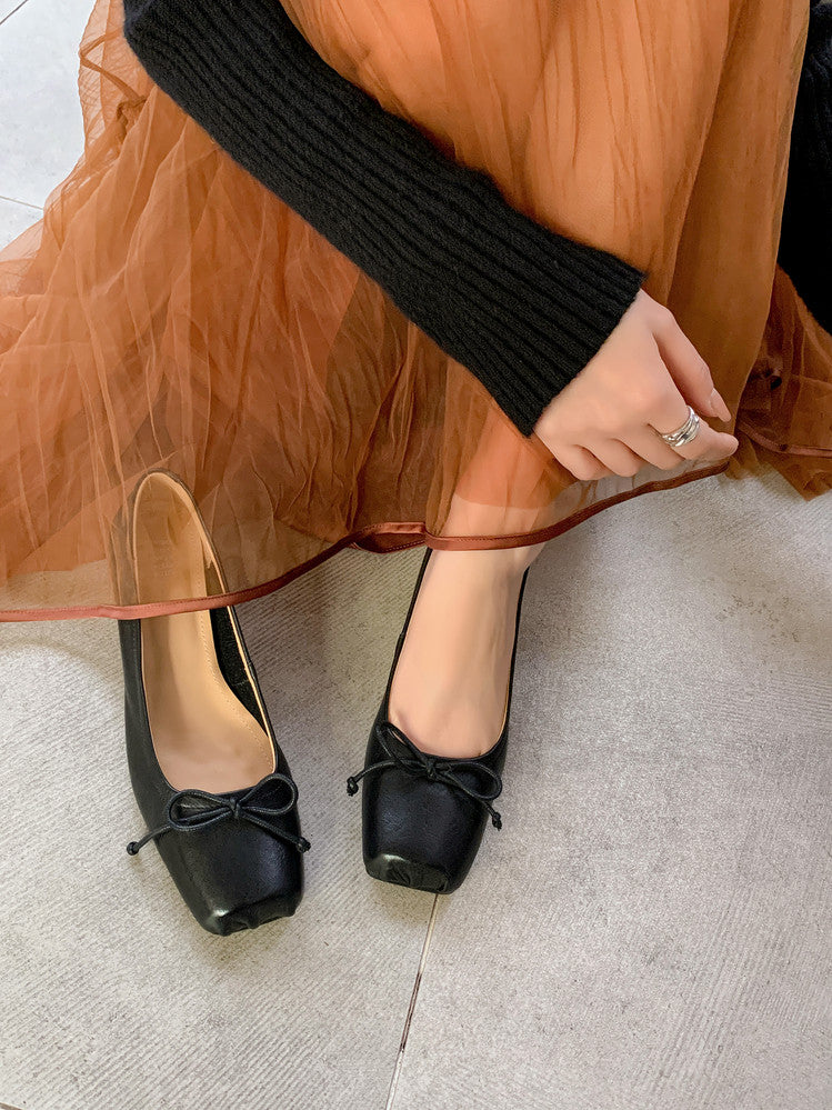 Karin Luna In Stock In Stock ~Full leather inside and out Pig Nose Bow Retro Thick Heel Mary Jane Shoes