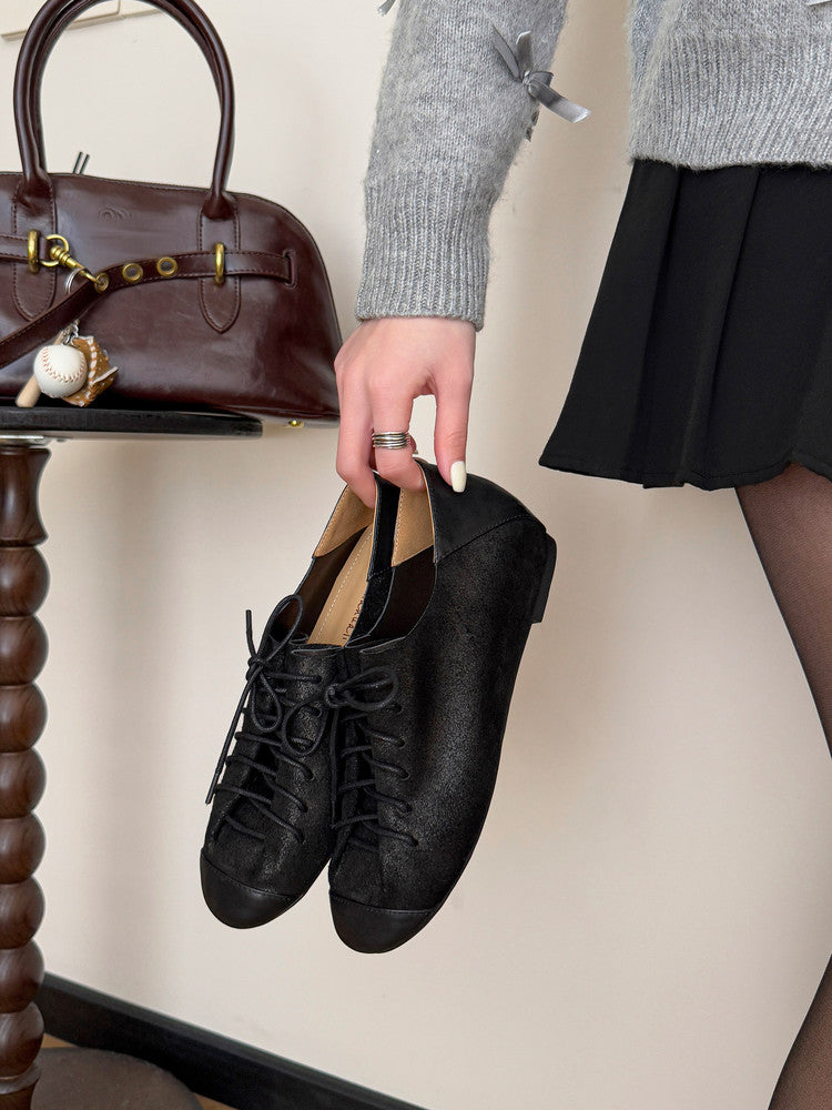 Karin Luna In Stock In Stock   Xiaohongshu Hot-Selling Lace-Up Round-Toe Deep Mouth Single Shoes