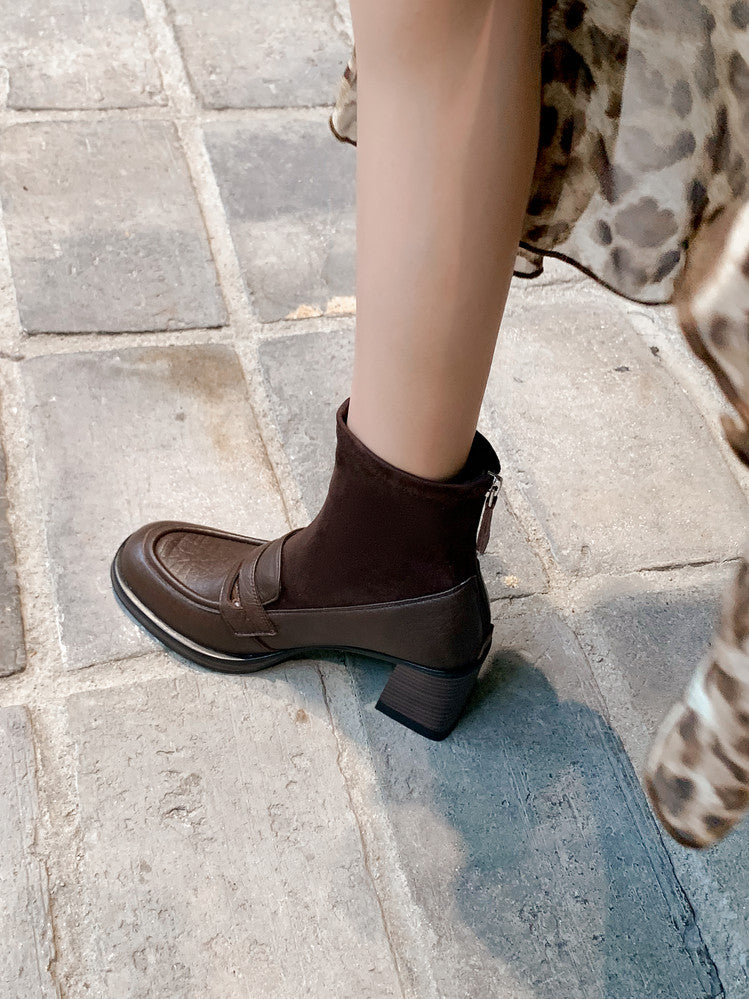 Karin Luna Hot-Selling Element Round Toe Elephant Pattern Elastic Thick Heel Short Boots