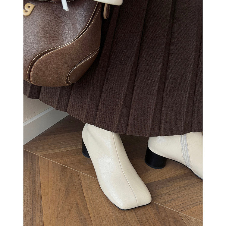 Karin Luna French Style Square Toe Chunky Heel Ankle Boots