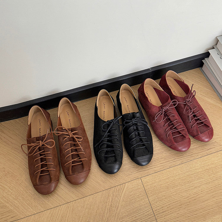 Karin Luna In Stock In Stock   Xiaohongshu Hot-Selling Lace-Up Round-Toe Deep Mouth Single Shoes