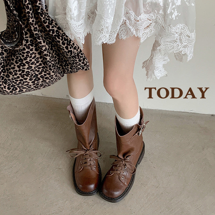 Karin Luna Bestseller Large Tube Thick Sole Martin Boots with Belt Buckle