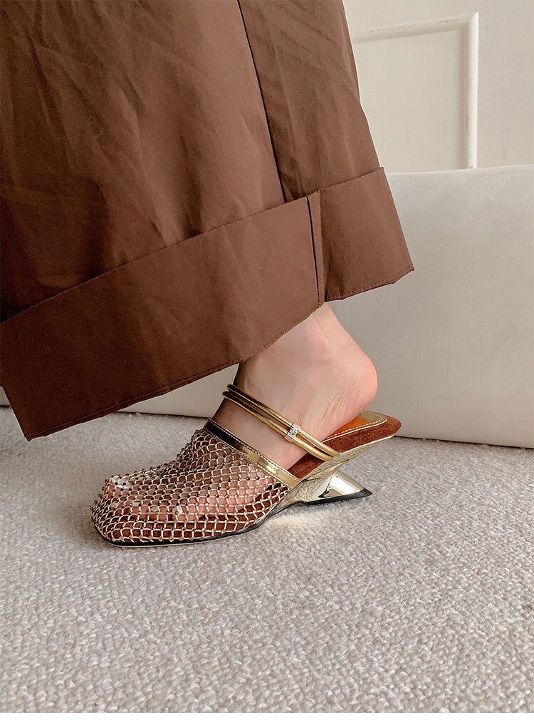 Karin Luna Highlights Fairness~In stock  Closed-Toe Diamond Mesh Unisex Convertible Sandals