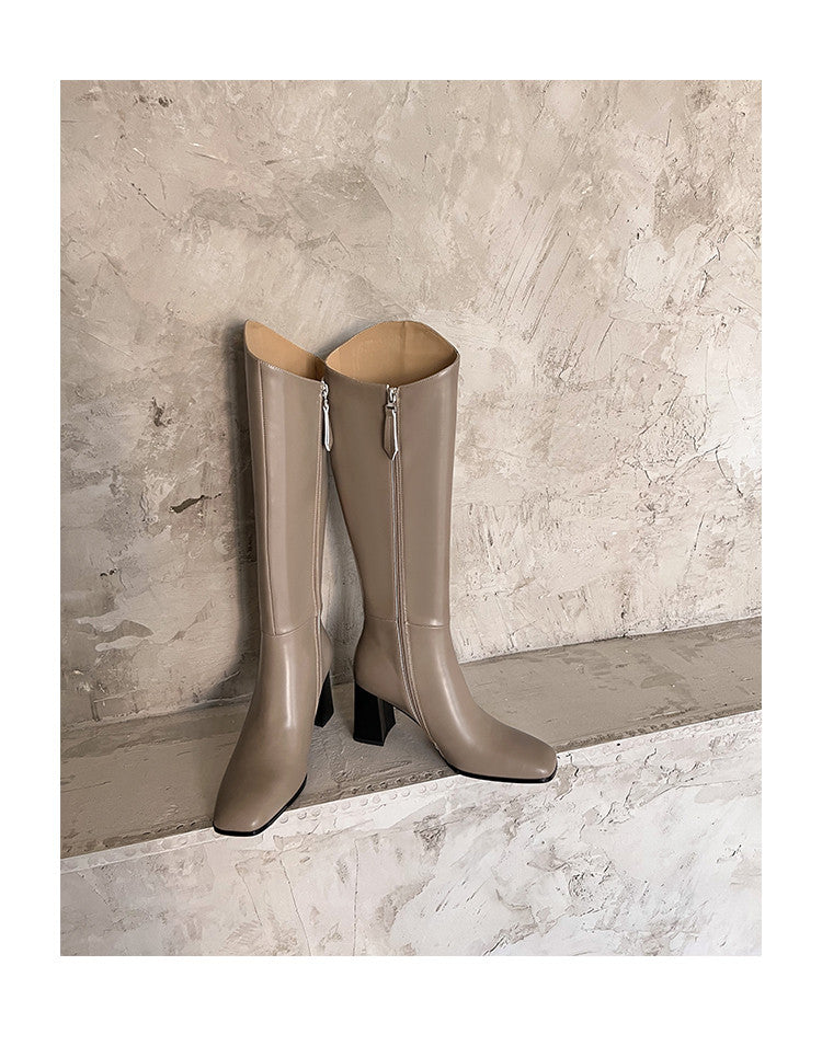 Karin Luna In Stock Spot Goods  Chunky Heel Side Zipper Riding Boots