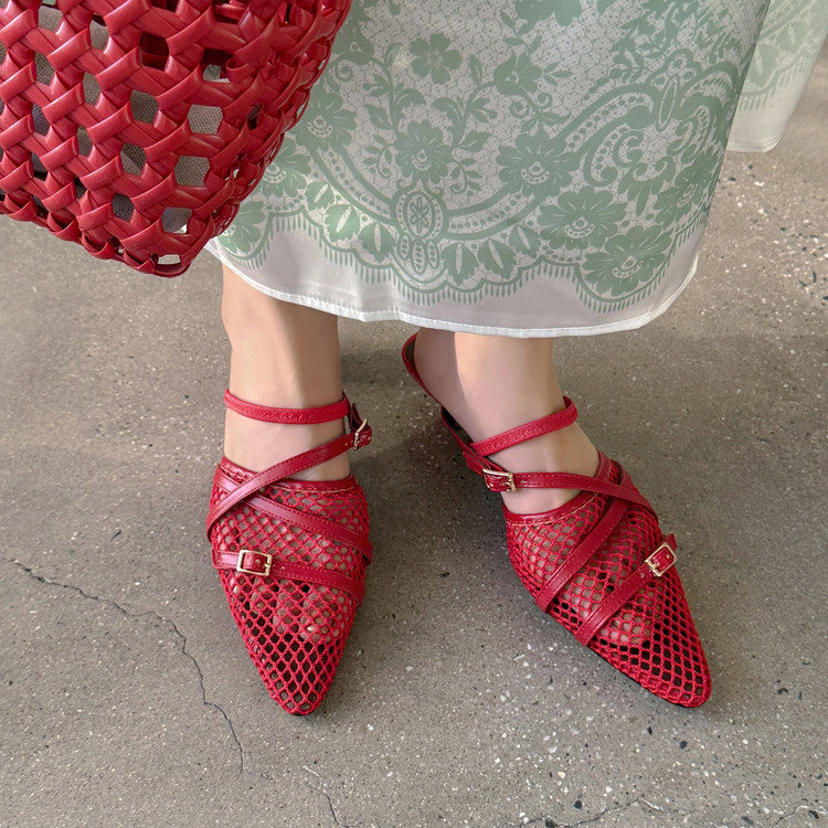 Karin Luna In Stock  Spot Goods  Mesh Series Elegant Closed-Toe Belt Buckle Slippers
