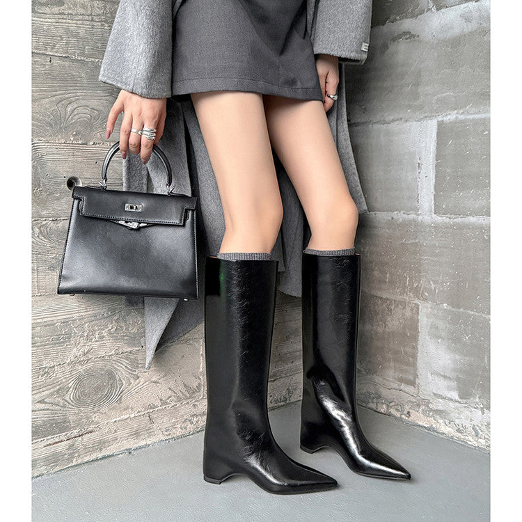 Karin Luna Minimalist Style High Tube Pointed Toe Hidden Heel Boots