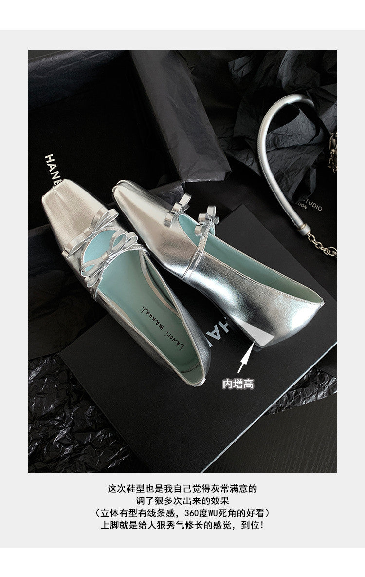 Karin Luna In Stock Spot Goods  Hot-Selling Element Bowknot Square-Toe Color-Block Height-Increasing Flats