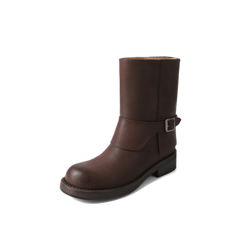Karin Luna Belt Buckle Chunky Heel Fashion Short Boots
