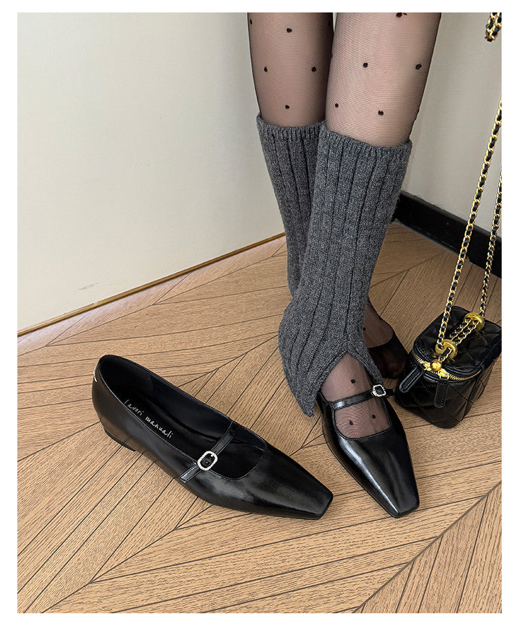 Karin Luna In Stock Spot Goods  Elegant Square-Toe One-Strap Height-Increasing Flats