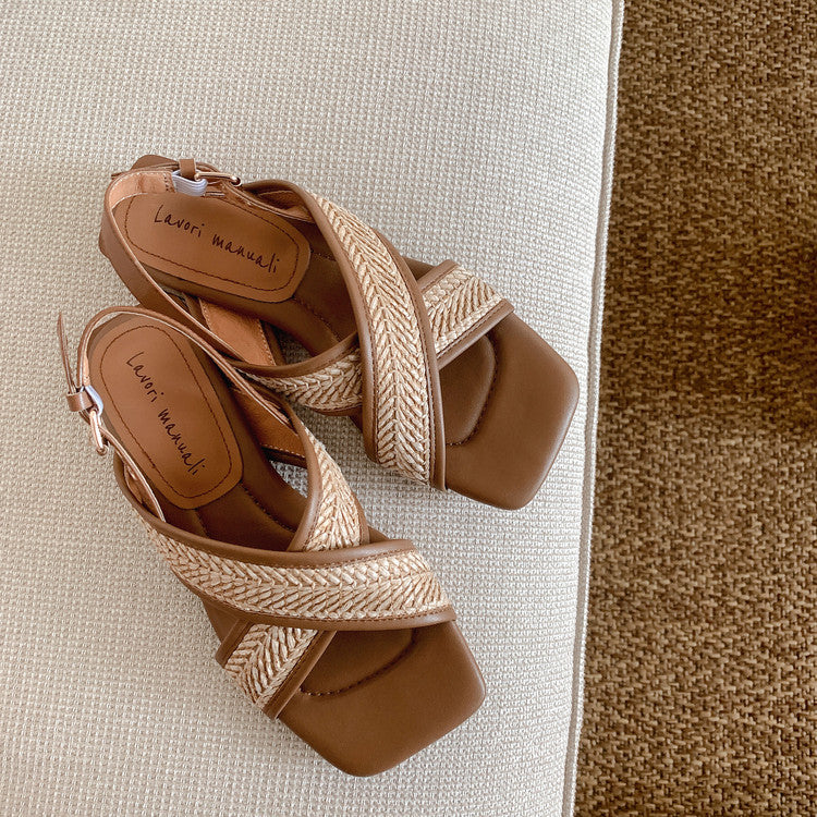 Karin Luna In Stock  Spot Goods Woven Style  Cross-strap Vacation Style Flat Sandals
