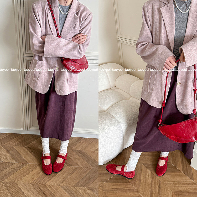 Karin Luna Casual Shoes Series~  In Stock In Stock Magic Tape Round Toe Internal Height Increase Single Strap Flats