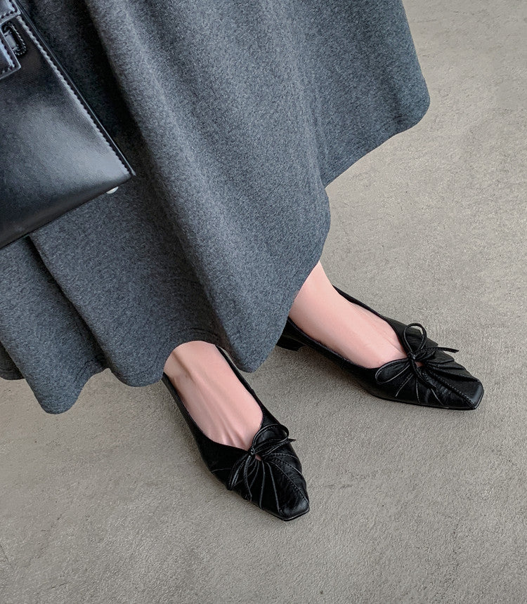 Karin Luna French Style Wrinkled Square Toe Height-Increasing Flats