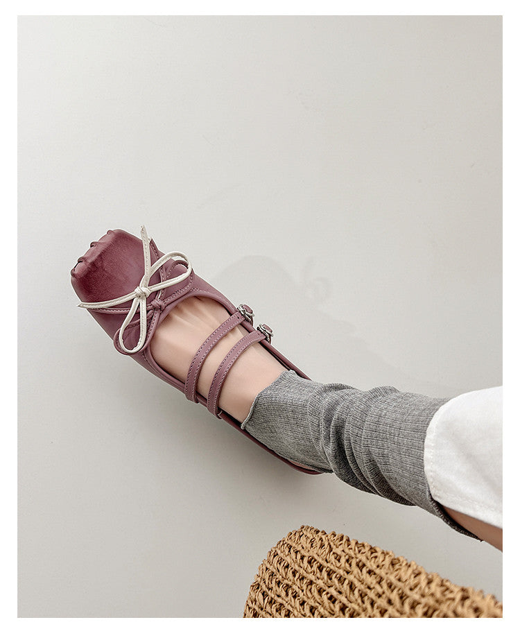 Karin Luna In Stock In Stock   Summer New Sweet Bowknot Color Block Square Toe Height-Increasing Slippers