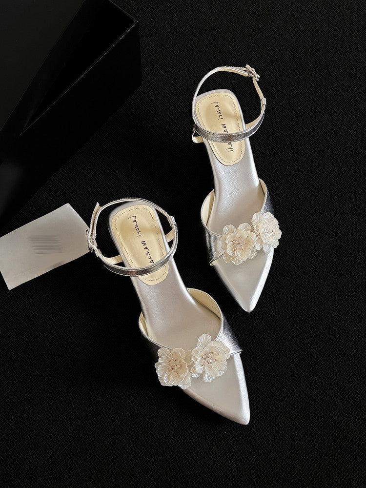Karin Luna In Stock Spot Goods  Classic Camellia Pointed Toe Elegant Irregular Heel Sandals