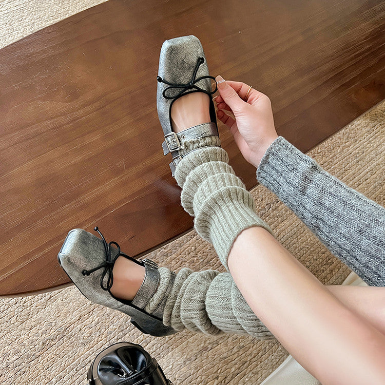 Karin Luna In Stock Spot Goods Sweet Bowknot Square Toe Hidden Wedge Strap Buckle Single Shoes