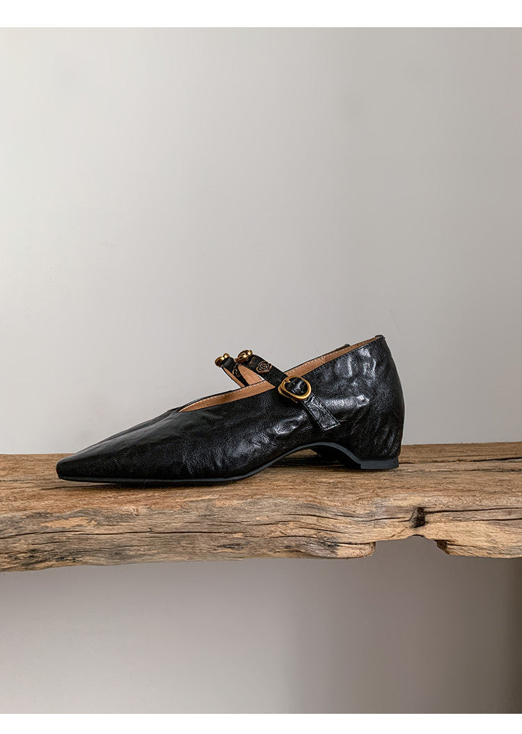 Karin Luna In Stock Spot Goods    Retro Classic Metal Camellia Irregular Heel Single Shoes