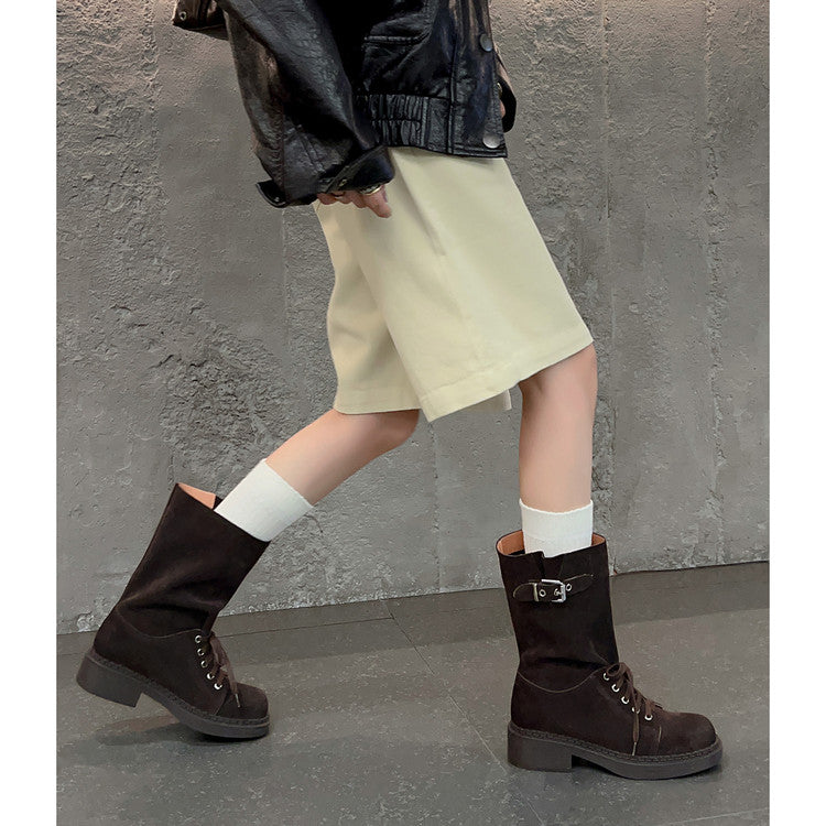 Karin Luna Bestseller Large Tube Thick Sole Martin Boots with Belt Buckle