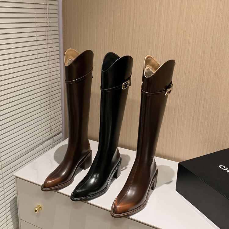 Karin Luna Bestseller  Popular Understood everything  Basic Elegant Outfit Pointed Toe Chunky Heel Full Cowhide I Am A Knight Boots