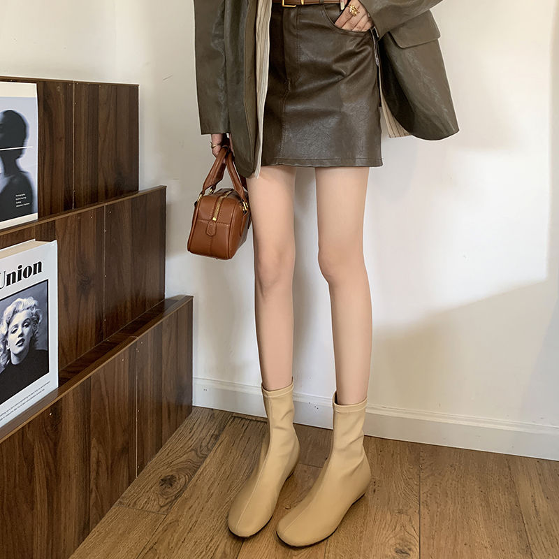 Karin Luna In Stock Spot Goods Round Toe Basic Stretch Slim Short Boots
