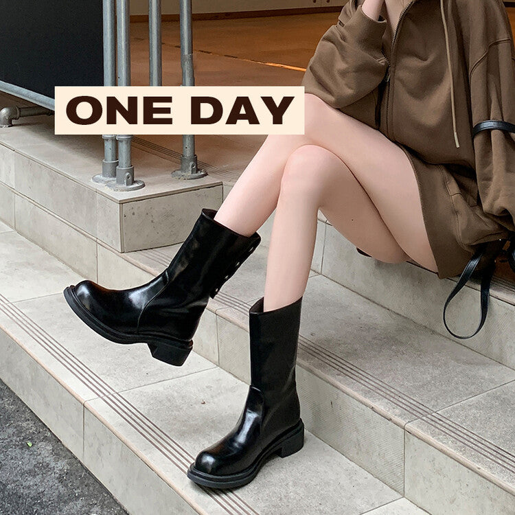 Karin Luna Classic Basic Style   Convertible Foldable Hidden Buckle Snow Fur Shoes Full cowhide Basic Flat Short Boots