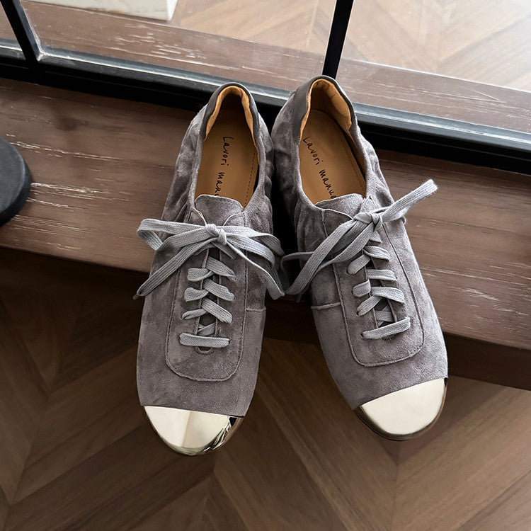 Karin Luna In Stock In Stock  High-end Metal Toe Lace-up Flats