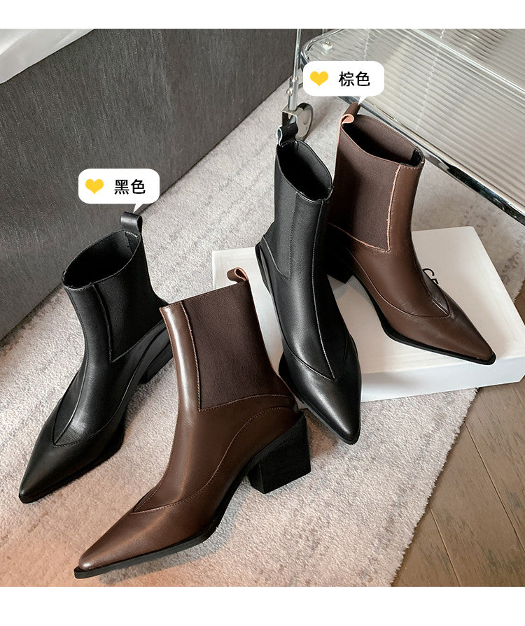 Karin Luna In Stock Spot Goods   Elegant Pointed Toe Chunky Heel Ankle Boots