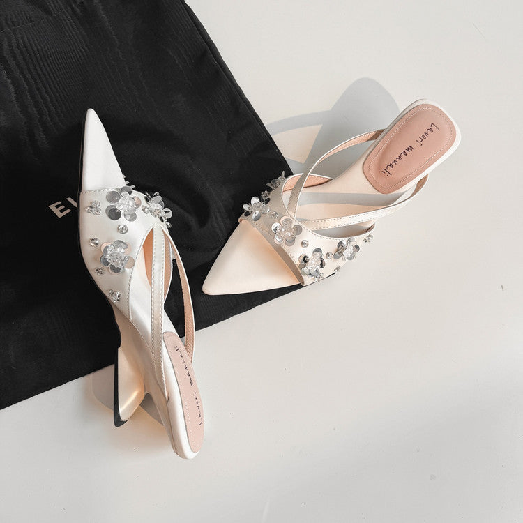Karin Luna Bestseller Sequin Elements Elegant Pointed Toe Irregular Heel Slippers