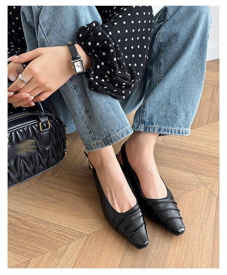 Karin Luna French Retro Square Toe Wrinkled Closed-Toe Sandals