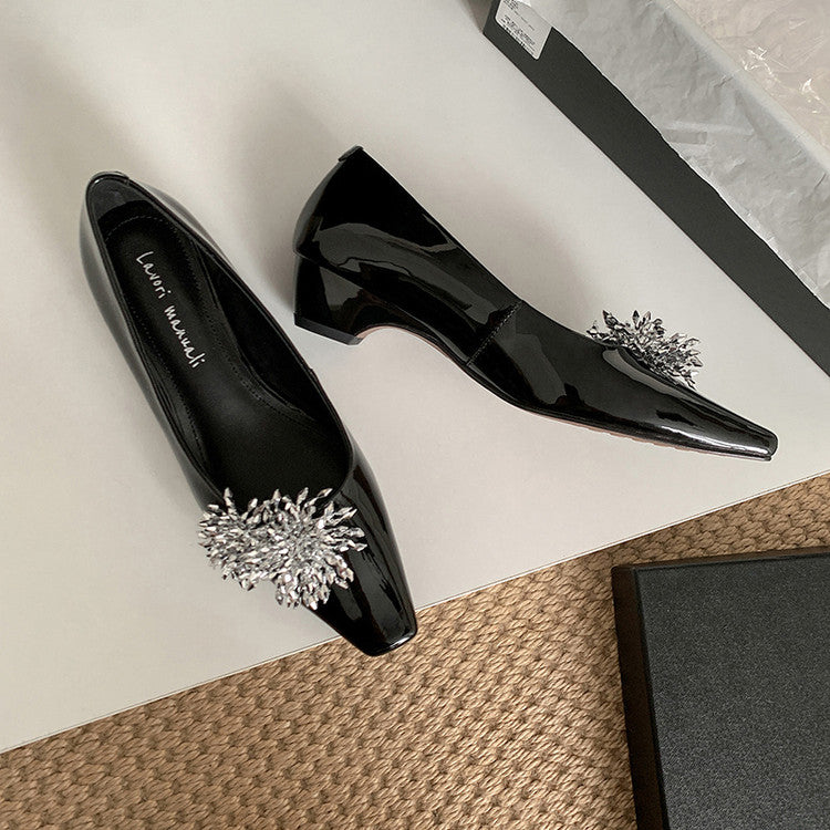 Karin Luna In Stock Spot Goods Exquisite Fireworks Buckle Small Square Toe Chunky Heel Commuter Shoes