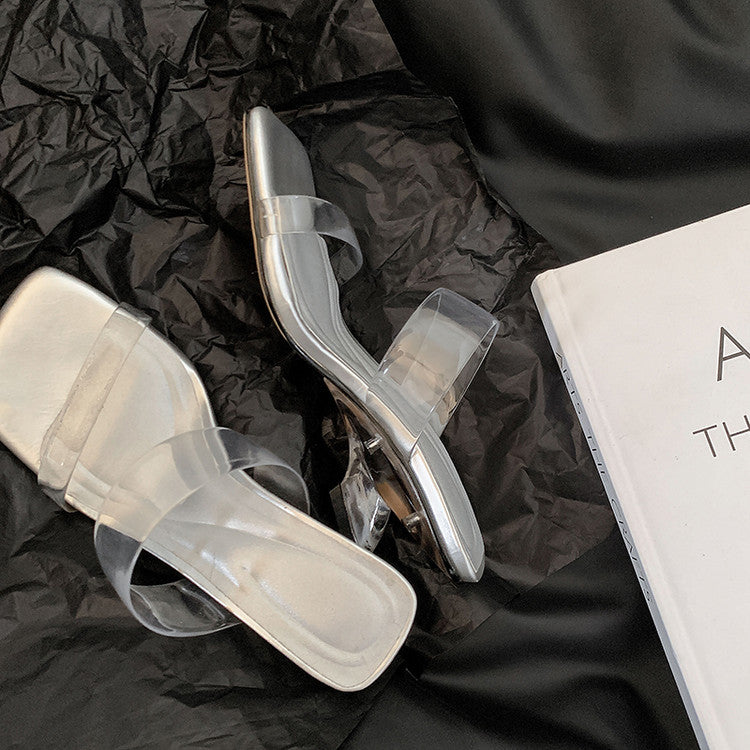 Karin Luna In Stock Spot Goods Transparent Sequin Irregular Heel Strap Sandals