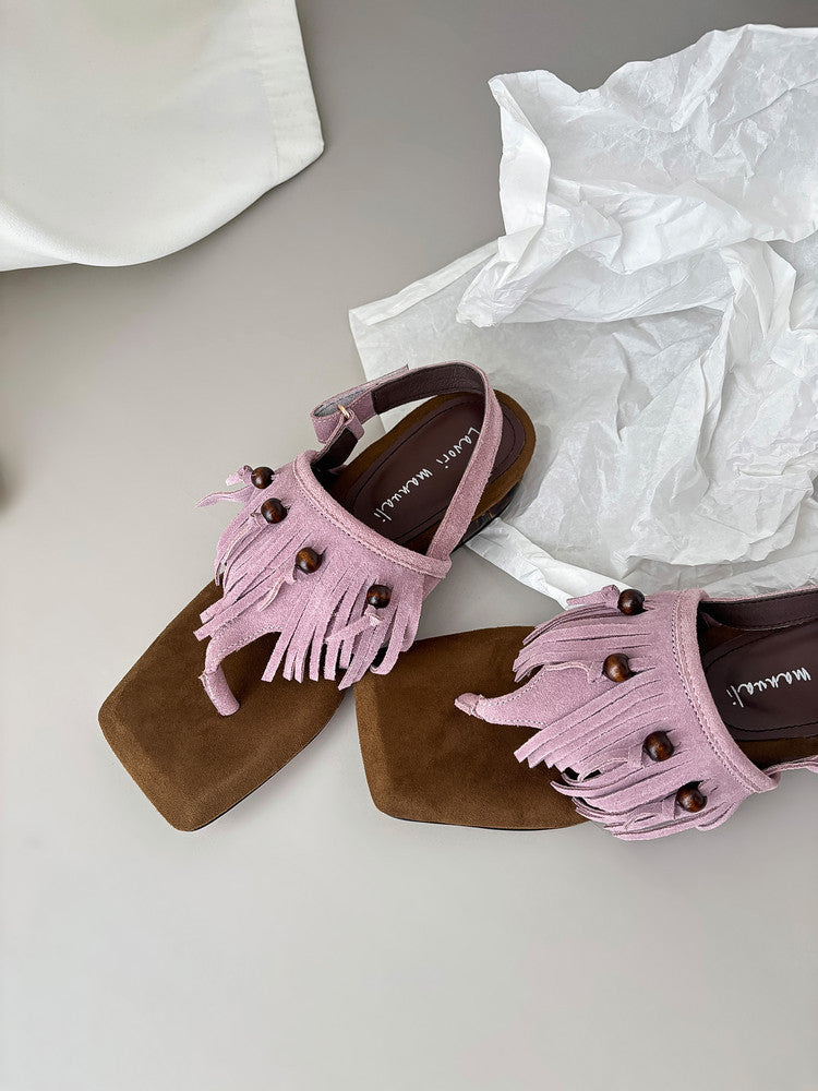 Karin Luna  Tassel Series~Spot Goods  In-stock Clip-toe Square Toe Sandals