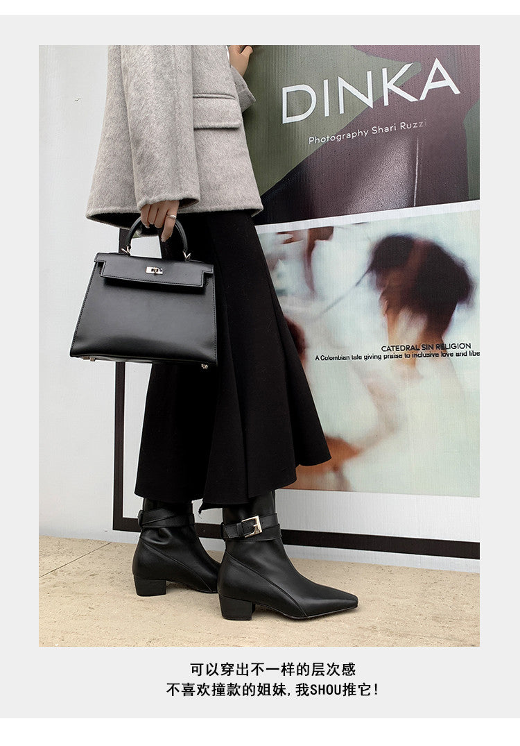Karin Luna In Stock In Stock Hot-Selling Basic Old Money Style Retro Belt Buckle Short Boots