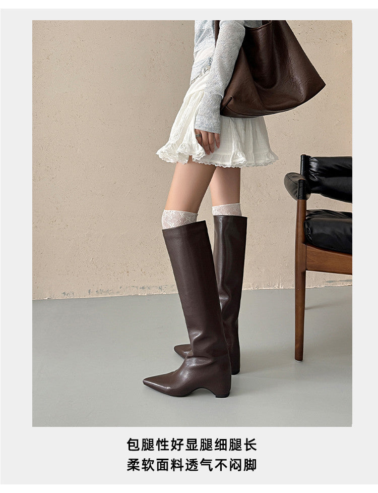 Karin Luna Hot-Selling Internal Height Increase Pointed Toe Straight-Leg Hot-Selling Long Boots