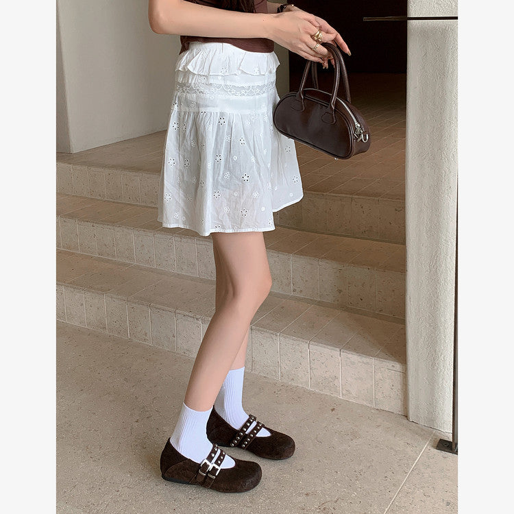 Karin Luna Hot Item Hot Item Punk Style One-Strap Round-Toe Suede Leather Height-Increasing Flats