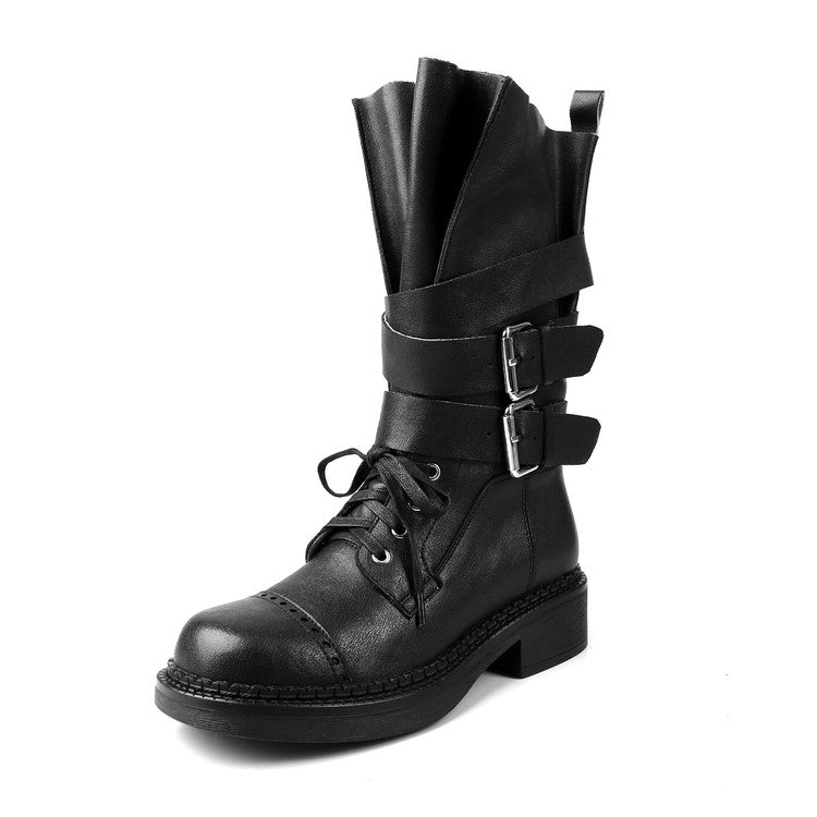 Karin Luna Bestseller Hot-Selling Large Tube Leather Belt Buckle Round Toe Thick-Soled Short Boots