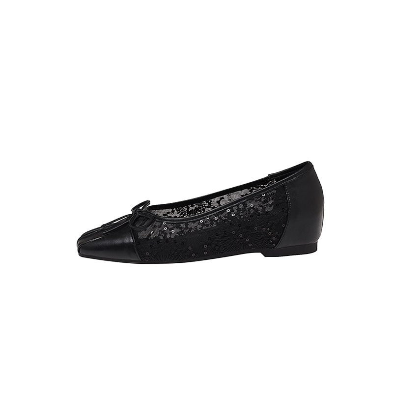 Karin Luna In Stock In Stock  Wrinkled Square Toe Patchwork Breathable Mesh Bow Granny Shoes