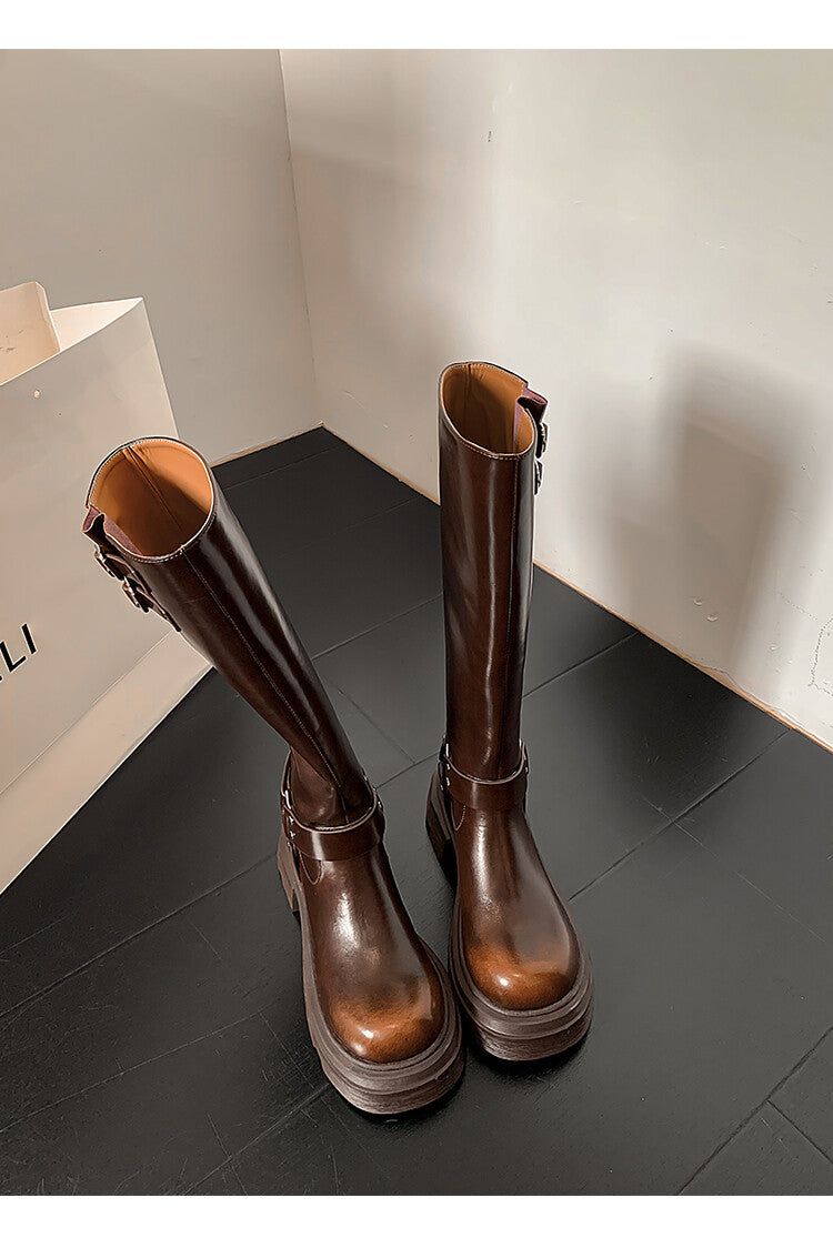 Karin Luna Full Cowhide  miumiu Popular Round Toe Thick Sole Beautiful and height-increasing