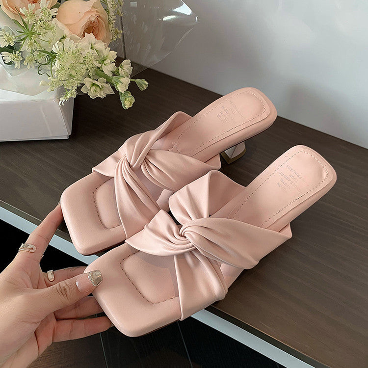 Karin Luna In Stock Spot Goods   Absolutely amazing4Color Cross Strap Thick Heel Square Toe Soft Slippers