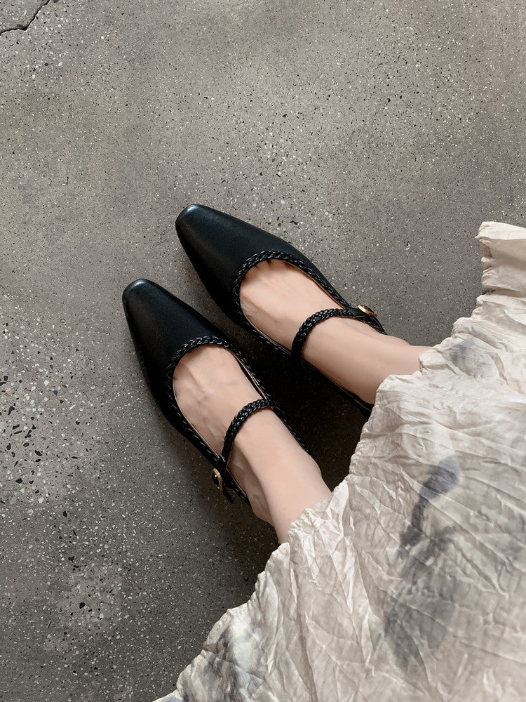Karin Luna Braided Element Design Chunky Heel Square Toe Single Strap Shoes