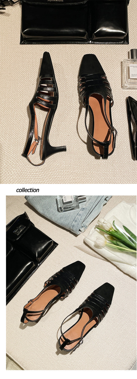 Karin Luna In Stock Spot Goods   French Retro Small Square Toe Closed-Toe Elegant Closed-Toe Sandals