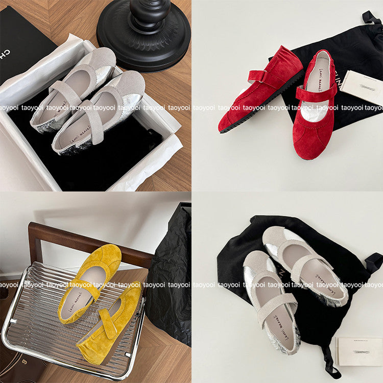Karin Luna Casual Shoes Series~  In Stock In Stock Magic Tape Round Toe Internal Height Increase Single Strap Flats