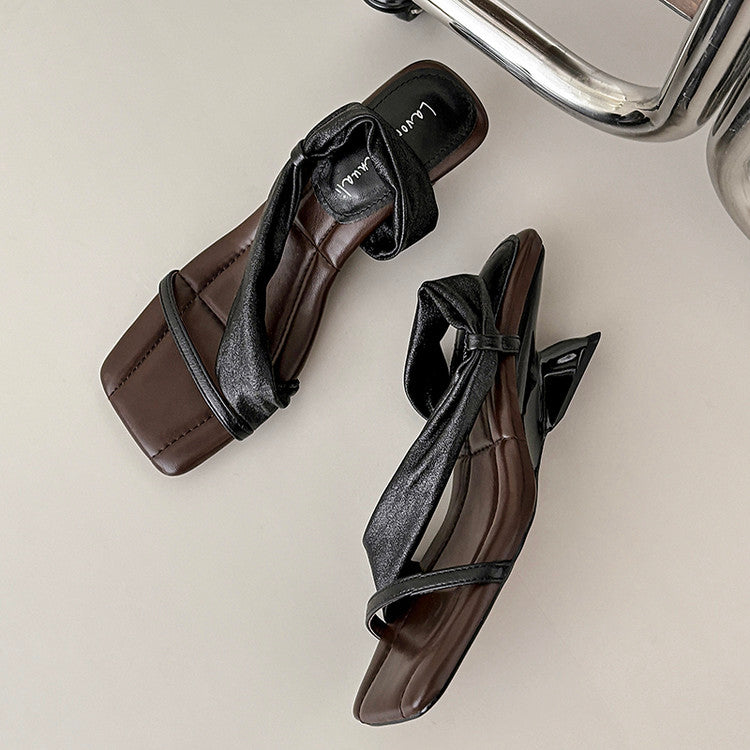 Karin Luna In Stock Spot Goods Minimalist Style Square-Toed Irregular Heel Slippers