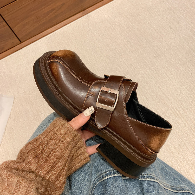 Karin Luna In Stock Spot Goods Metal Round Toe Cow Leather Thick Sole Flats