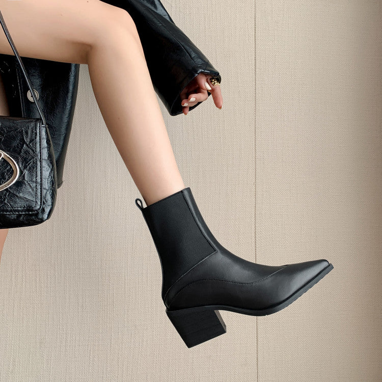 Karin Luna In Stock Spot Goods   Elegant Pointed Toe Chunky Heel Ankle Boots