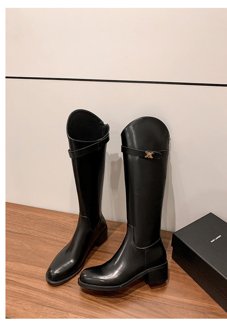 Karin Luna In Stock Classic Style Now Round Toe Flat Bottom Casual Slimming Knight Boots