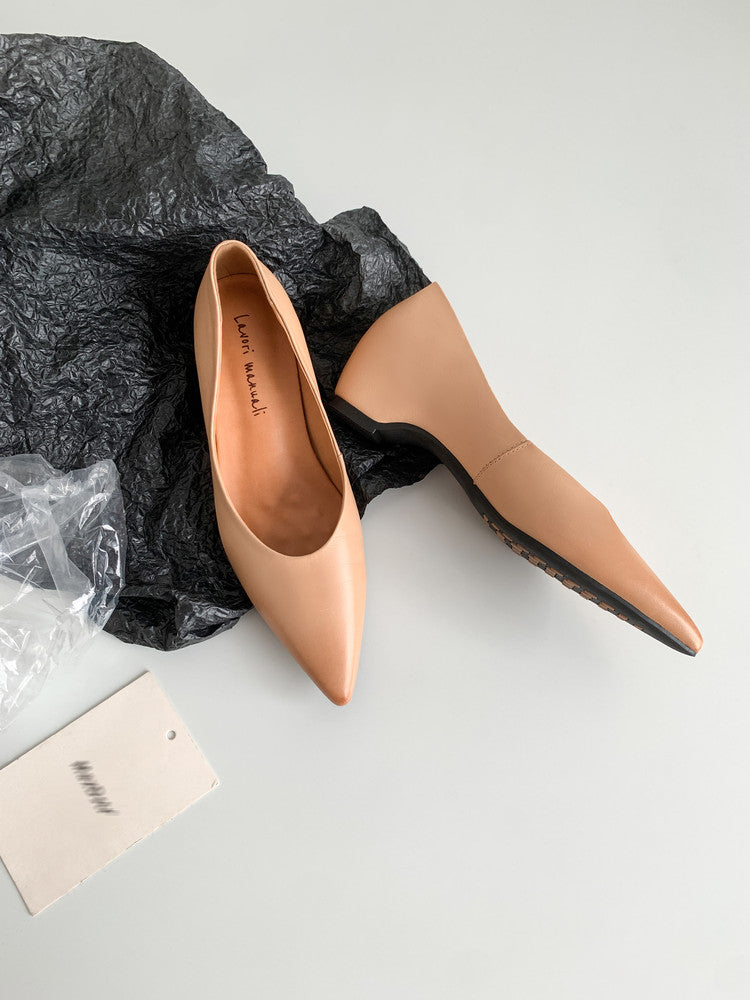 Karin Luna Full Layer Inside and Out~Basic Versatile Retro French Pointed Toe Irregular Heel Single Shoes