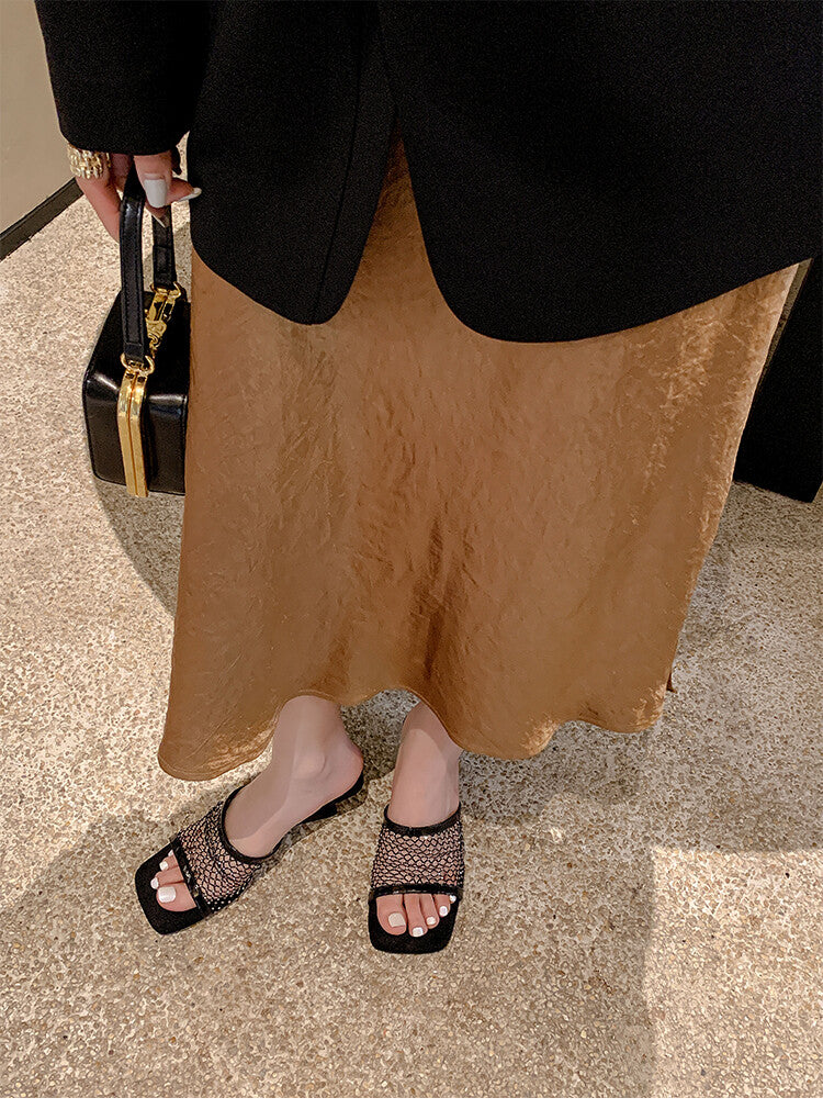 Karin Luna In Stock Spot Goods Diamond Mesh Irregular Heel Slippers