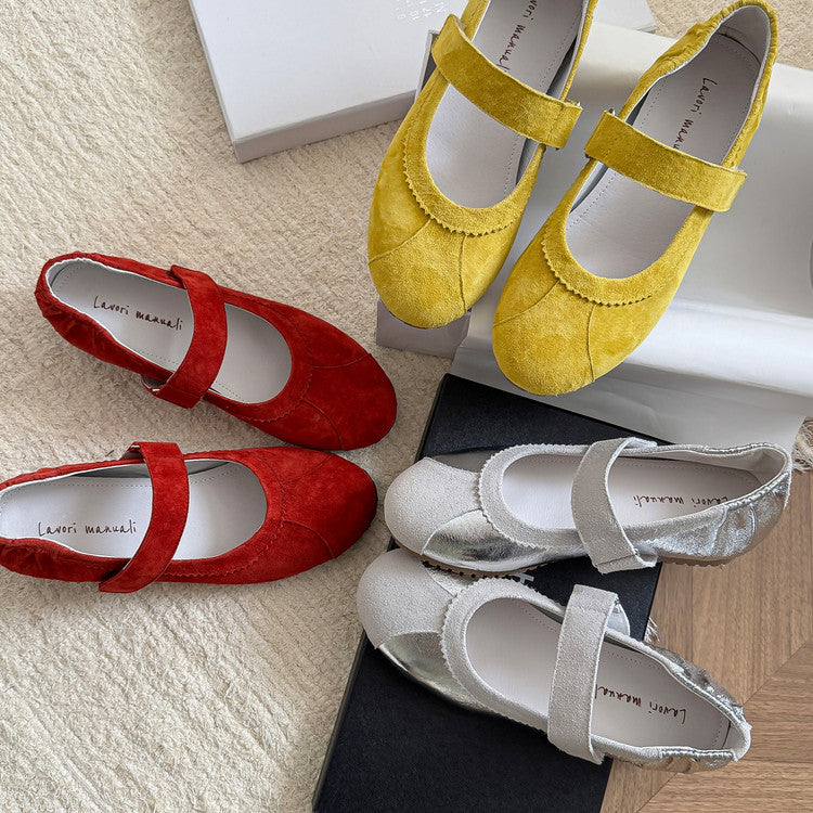 Karin Luna Casual Shoes Series~  In Stock In Stock Magic Tape Round Toe Internal Height Increase Single Strap Flats